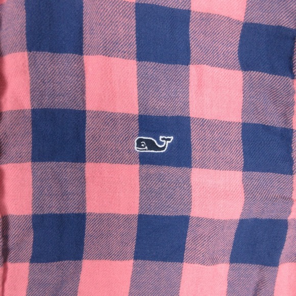 Vineyard Vines Shirt Mens Large Pink Blue Plaid Twill Flannel Whale Button Up - Picture 3 of 8
